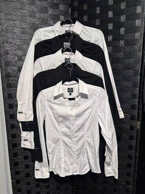 Express XS Fitted Stretch Cotton Essential Original Button Down Long Sleeve Tops